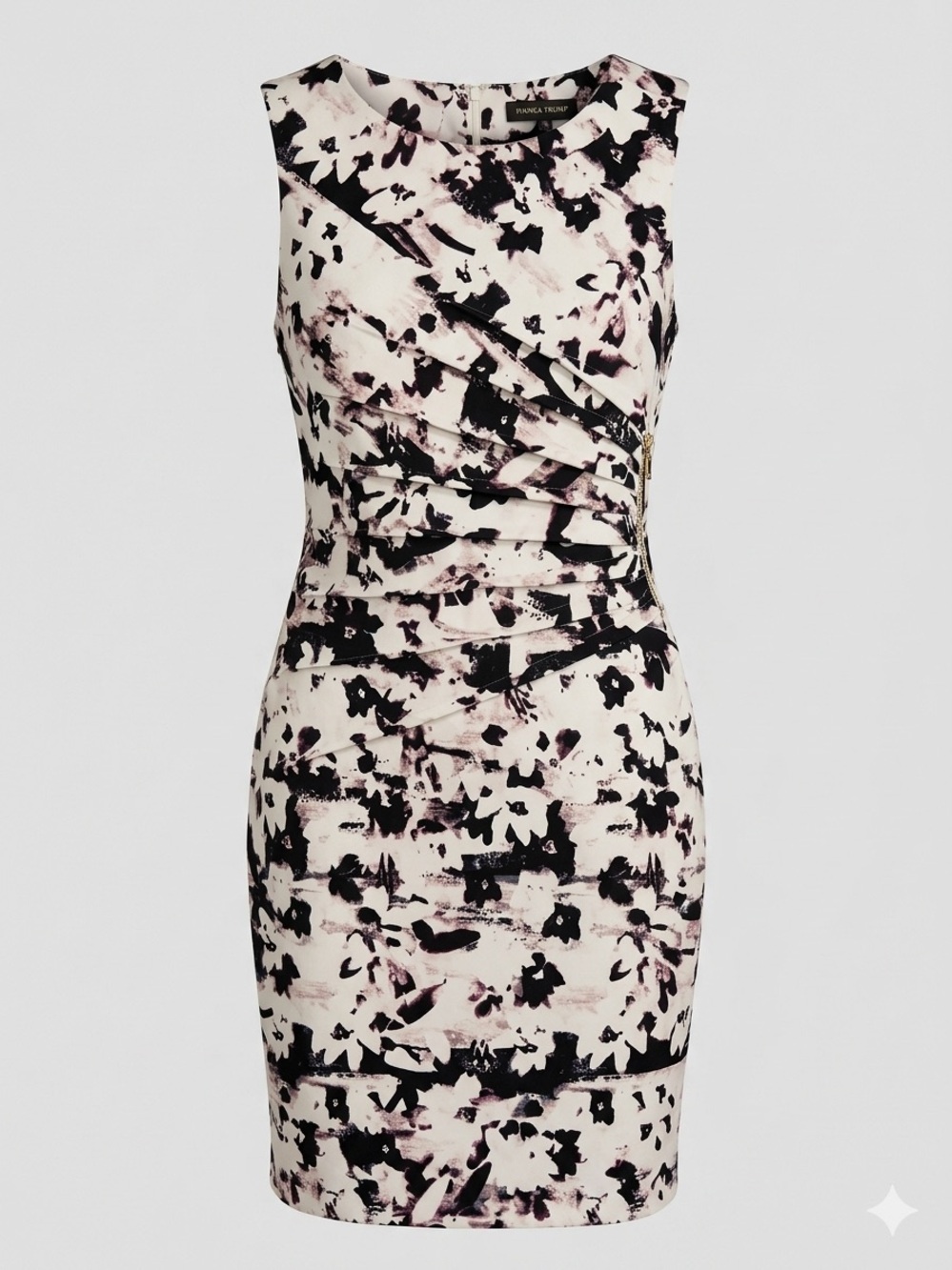 Ivanka Trump Cream & Black Abstract Floral Sheath Dress